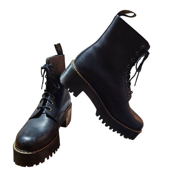 Dr. Martens Shriver Hi Women's Chunky Black Leather Boots SZ 10 Femininity but T - Picture 14 of 16